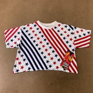Vintage Harlem Juniors Size XL Red White Blue Flag Print Cropped T-Shirt NWT